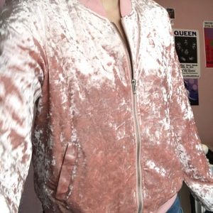 Pink Crushed Velvet Bomber Jacket